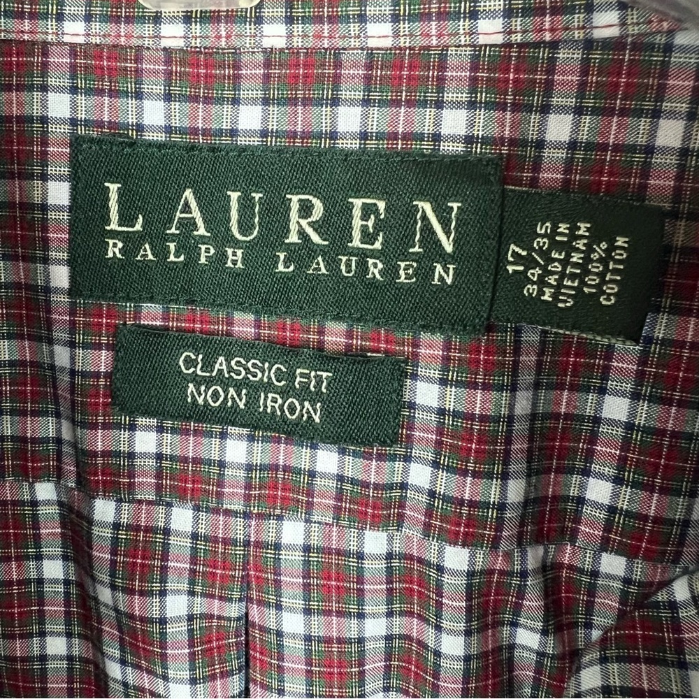 Ralph Lauren Mens Plaid Button Down Classic Fit Shirt Red Green Holiday No Iron - Picture 3 of 7